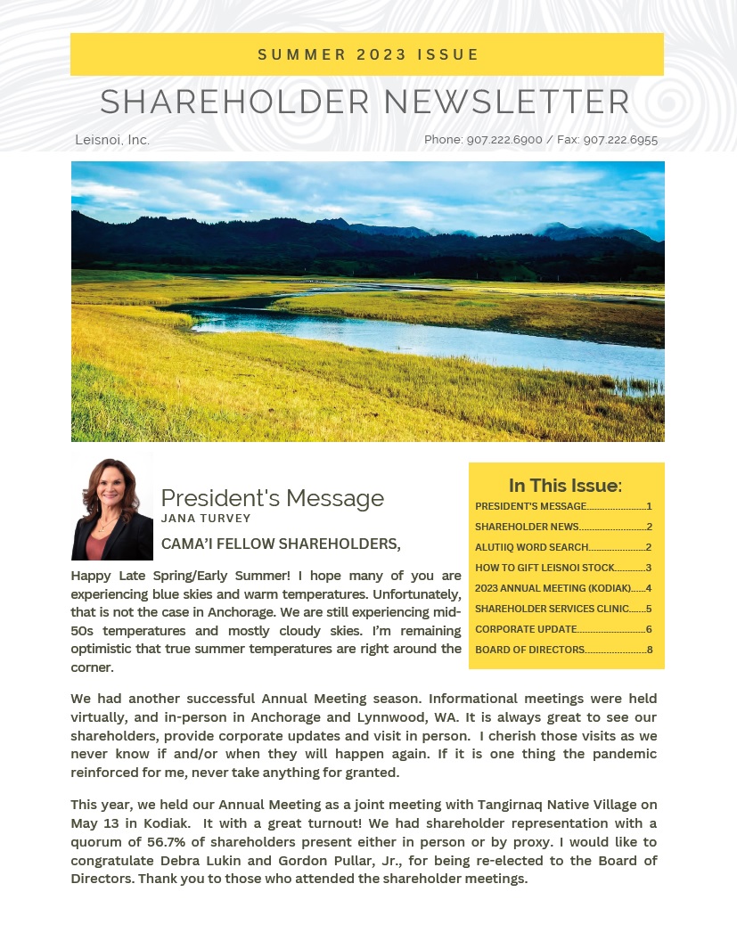 2023 Shareholder Newsletter – Summer Edition